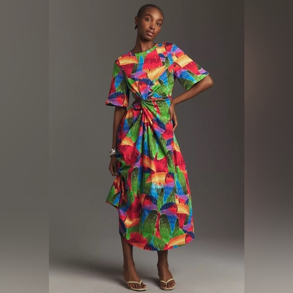 FARM Rio Dresses & Skirts - NWT Farm Rio Short-Sleeve Cutout t-shirt Midi Dress multicolor crew neck SZ XS